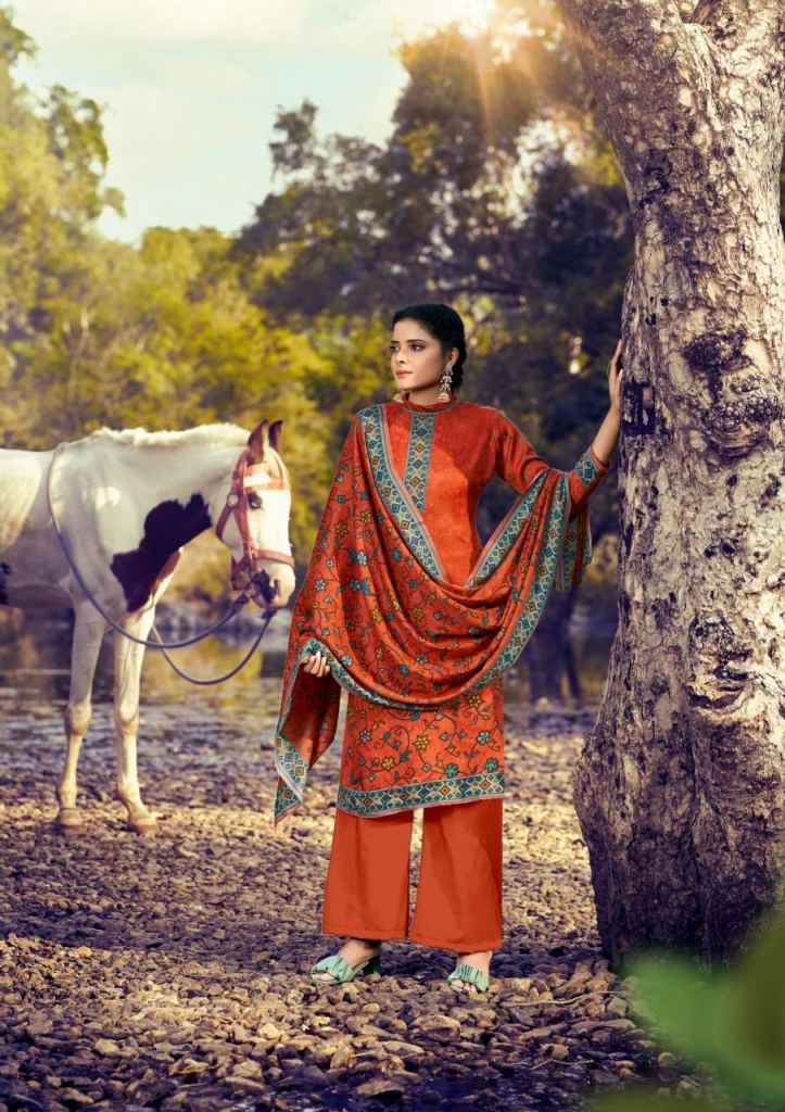 Kesariya Saaira Pashmina Dress Material Catalog