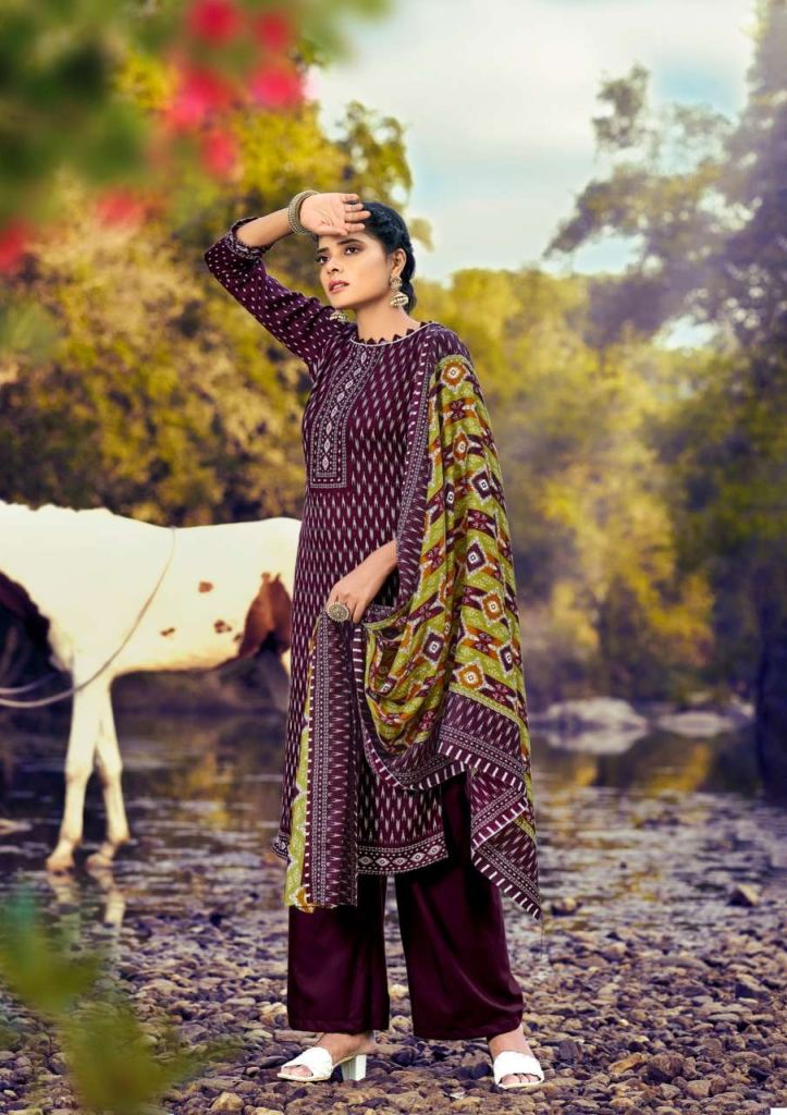Kesariya Saaira Pashmina Dress Material Catalog