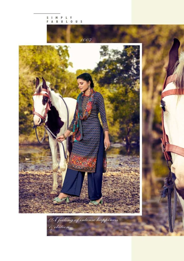 Kesariya Saaira Pashmina Dress Material Catalog