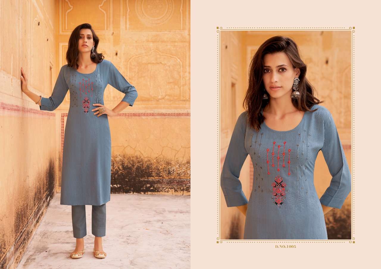 Kalaroop Baani Fancy Weaving Fabrics With Work Kurtis Catalog