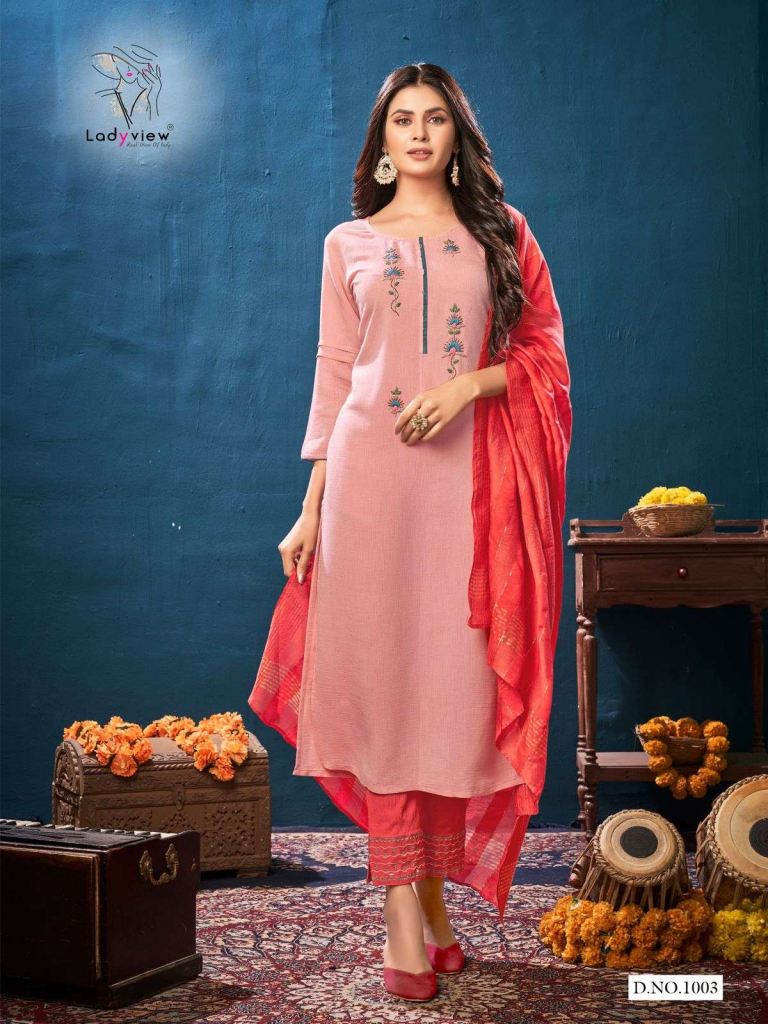 Ladyview Sarangi Fancy Khatli Hand Work Top With Bottom And Dupatta Catalog
