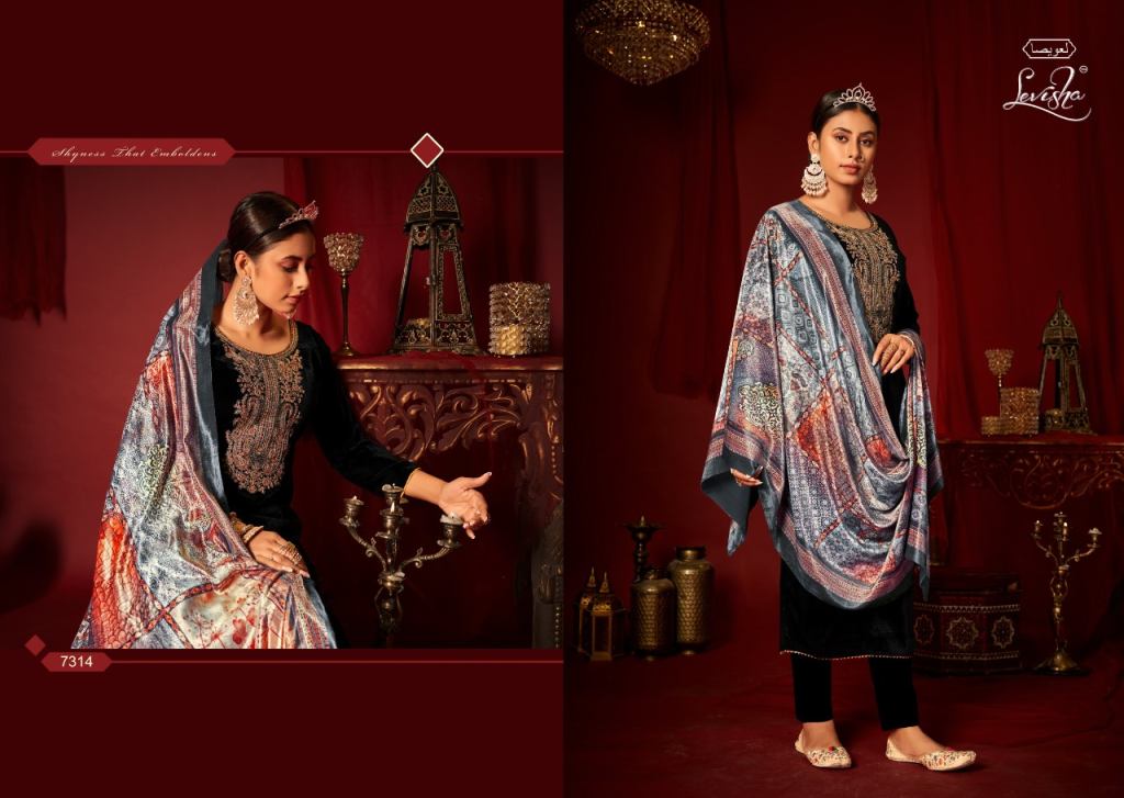 Levisha Mehreen Designer Wear Velvet Pashmina Dress Material Catalog