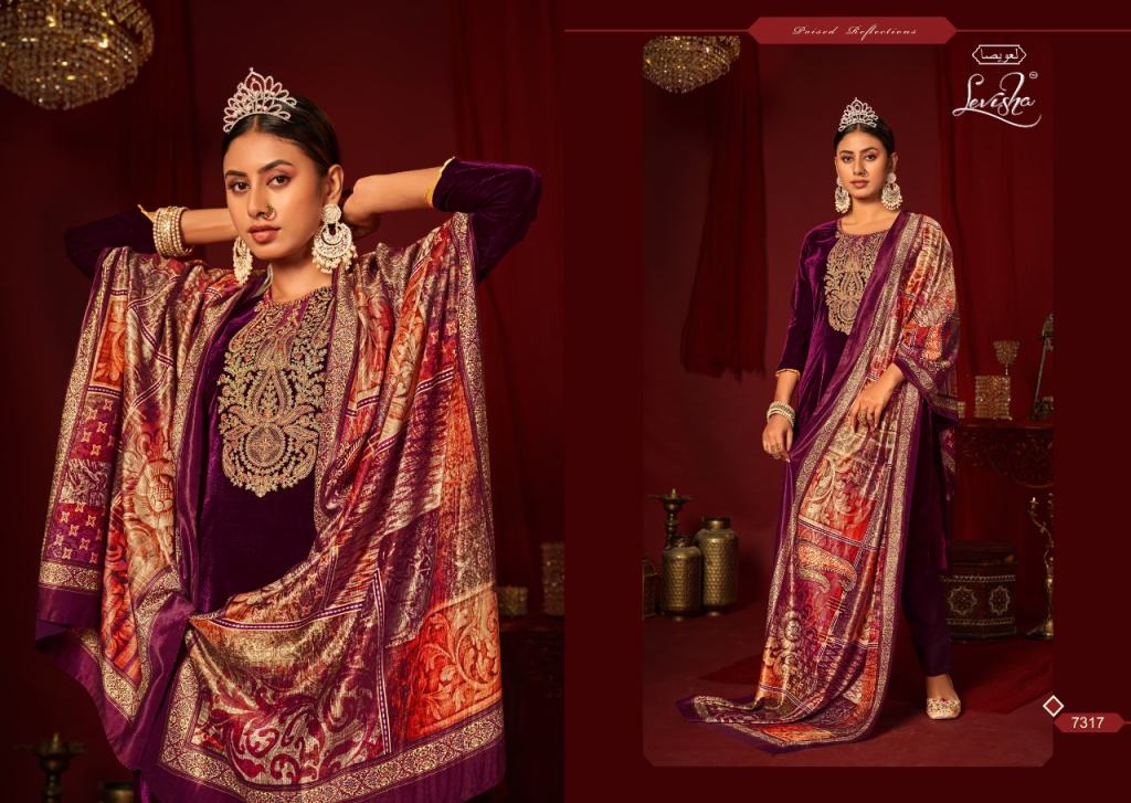 Levisha Mehreen Designer Wear Velvet Pashmina Dress Material Catalog