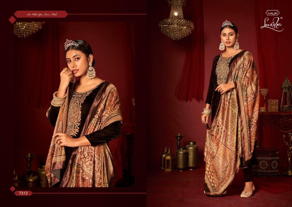 Levisha Mehreen Designer Wear Velvet Pashmina Dress Material Catalog