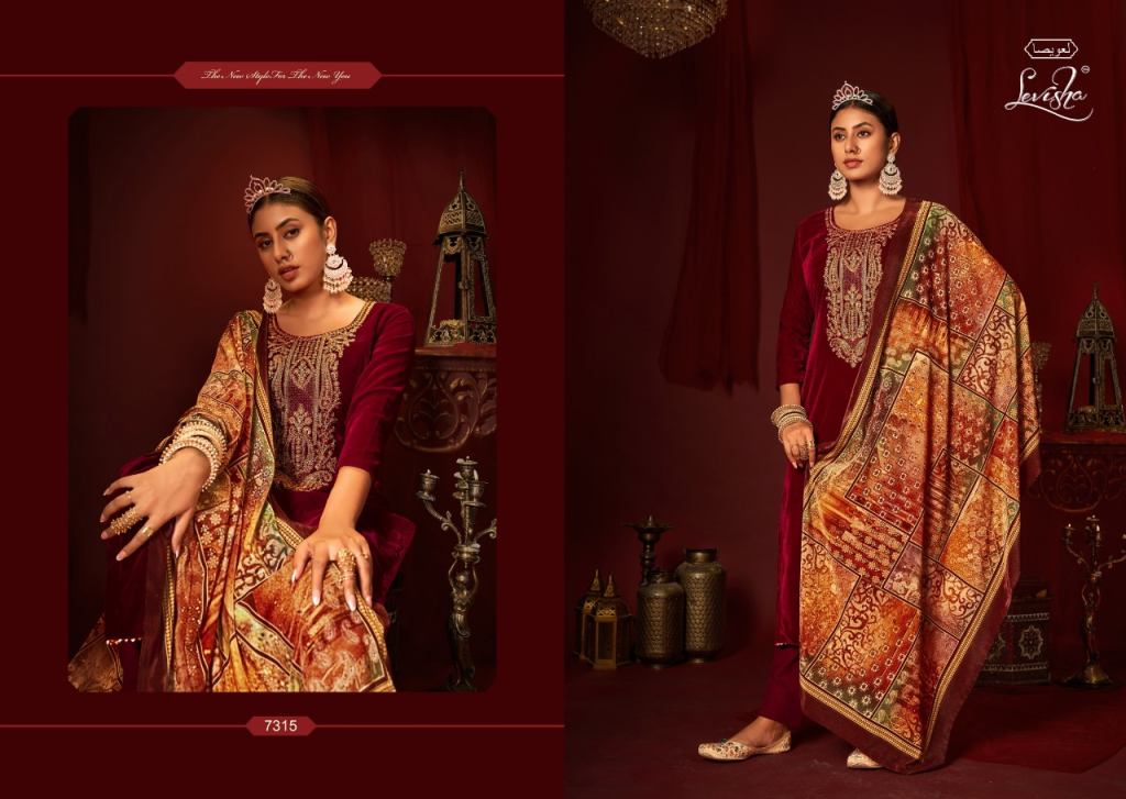 Levisha Mehreen Designer Wear Velvet Pashmina Dress Material Catalog