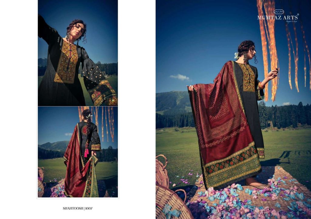 Mumtaz Arts Shahtoosh Pure Pashmina Print With Embroidery Dress Material