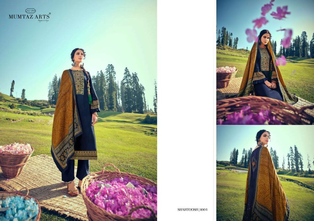 Mumtaz Arts Shahtoosh Pure Pashmina Print With Embroidery Dress Material