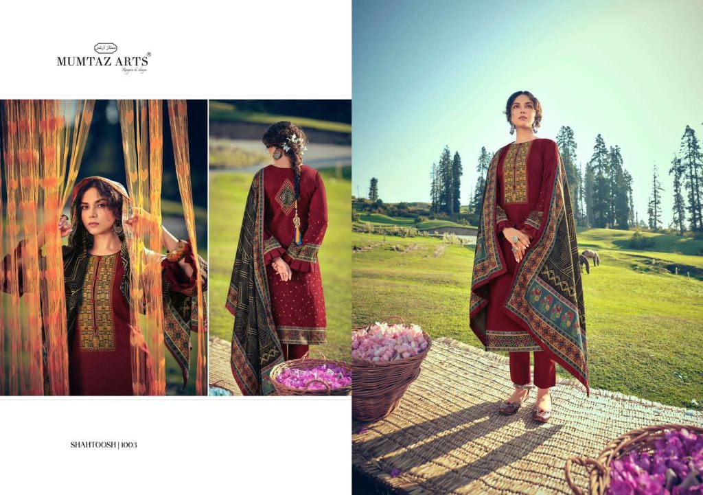 Mumtaz Arts Shahtoosh Pure Pashmina Print With Embroidery Dress Material
