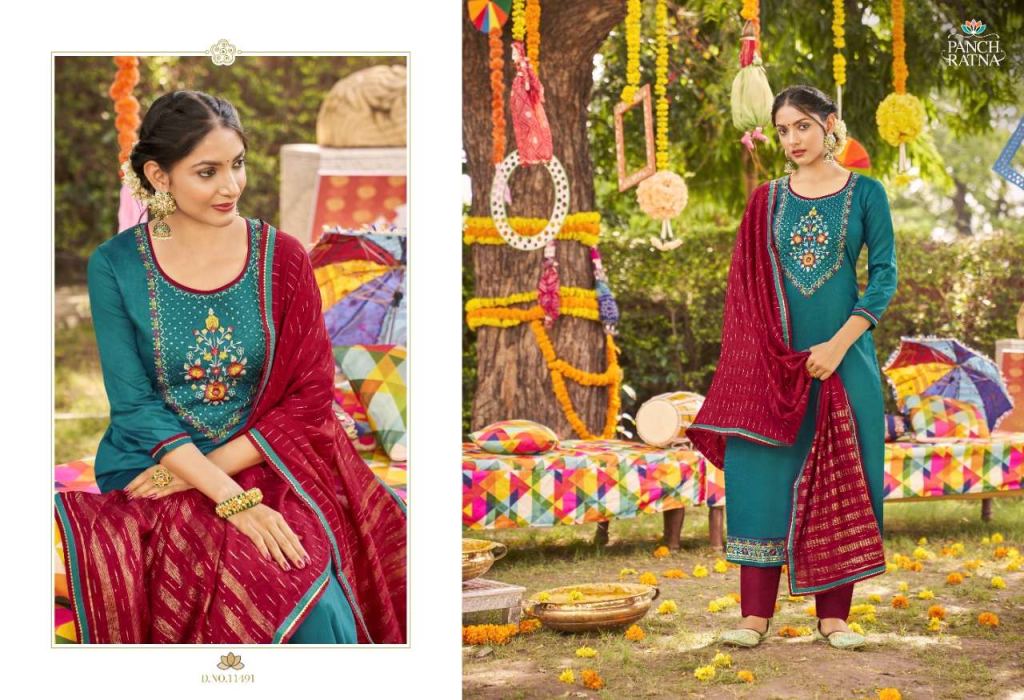Panch Ratna Navya Jam Silk With Sequence Work Wholesale Dress Material Catalog
