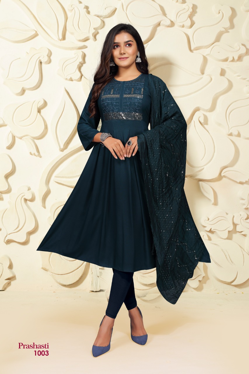 Premnath Prashashti Vol 5 Ethnic Wear Sequence Anarkali Long Kurti With Dupatta Catalog