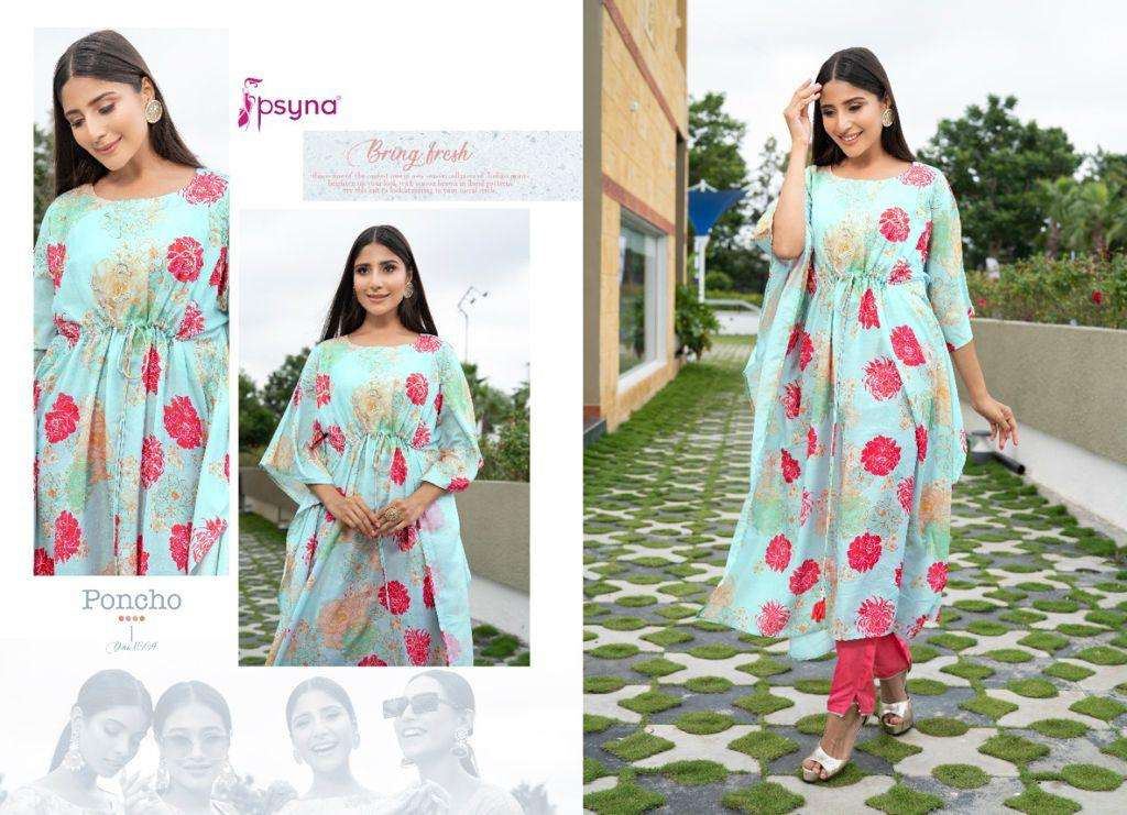 Psyna Poncho Muslin Printed Top With Bottom Catalog