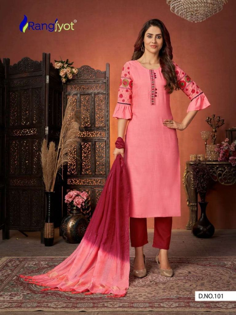 Rangjyot Rang Maya Vol 1 Rayon With Embroidery Work Kurtis With Pant Dupatta Shop
