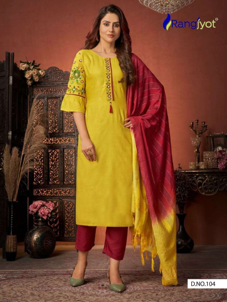 Rangjyot Rang Maya Vol 1 Rayon With Embroidery Work Kurtis With Pant Dupatta Shop