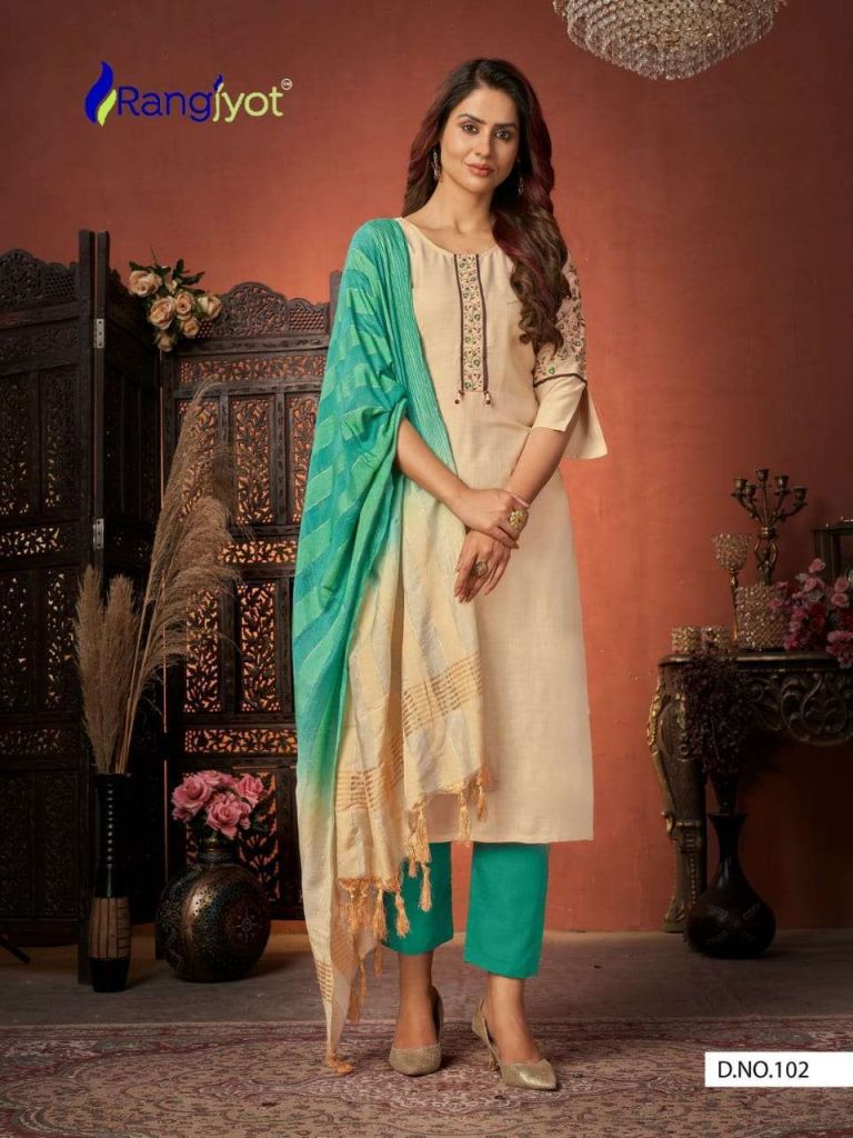 Rangjyot Rang Maya Vol 1 Rayon With Embroidery Work Kurtis With Pant Dupatta Shop