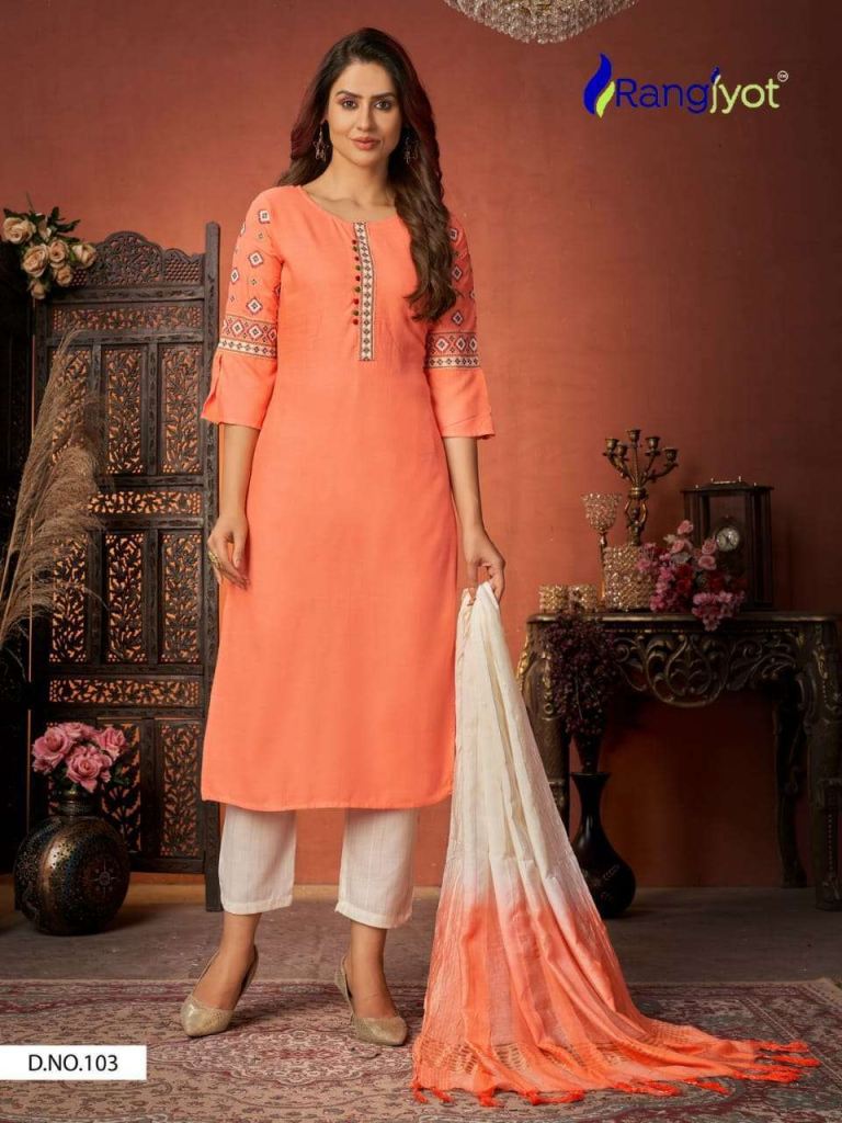 Rangjyot Rang Maya Vol 1 Rayon With Embroidery Work Kurtis With Pant Dupatta Shop