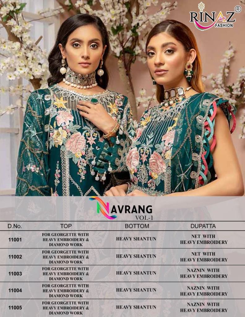 Rinaz Navrang Vol 1 Georgette Wear Pakistani Salwar Suits Catalog