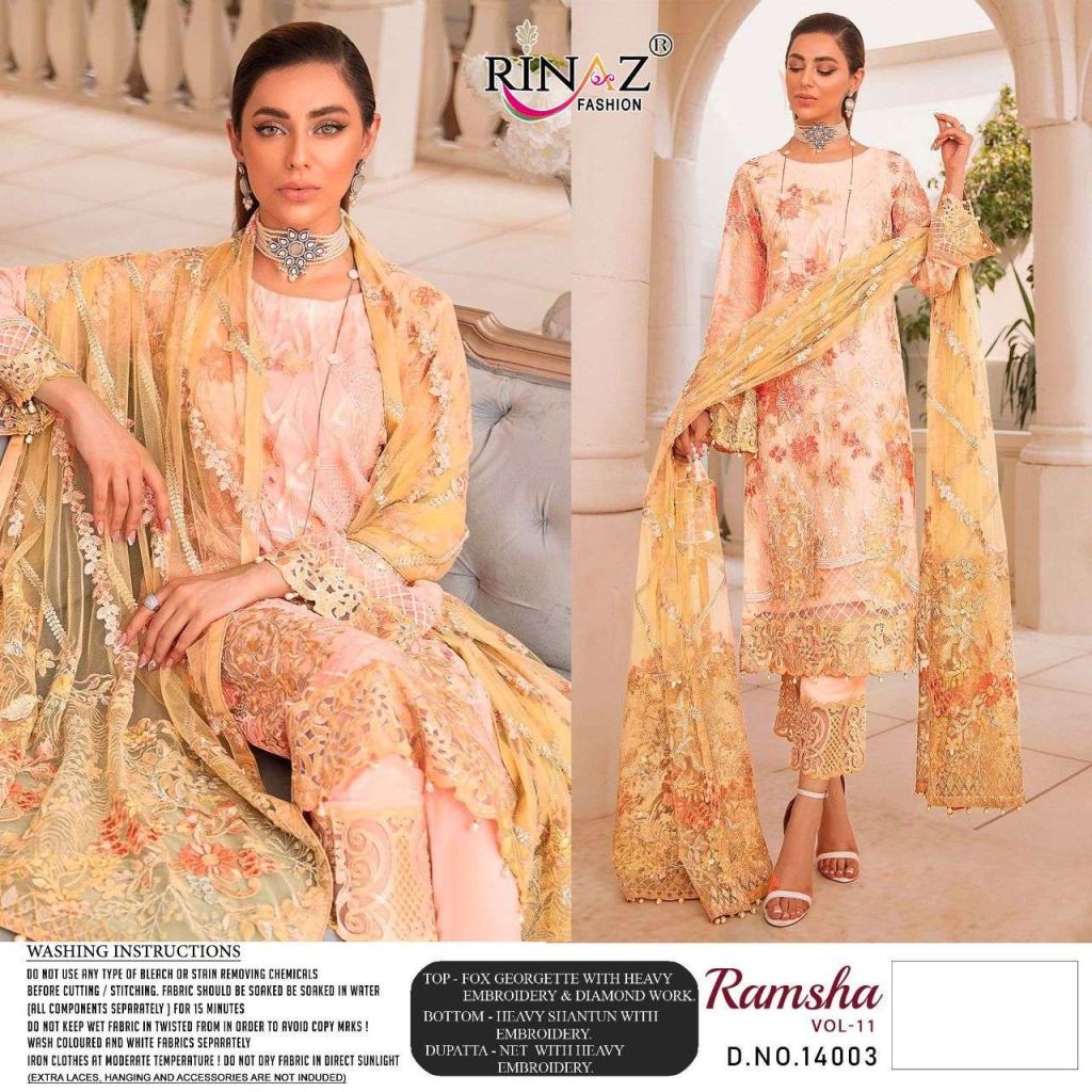 Rinaz Ramsha Vol-11 Fox Georgette With Heavy Work Pakistani Suits Catalog