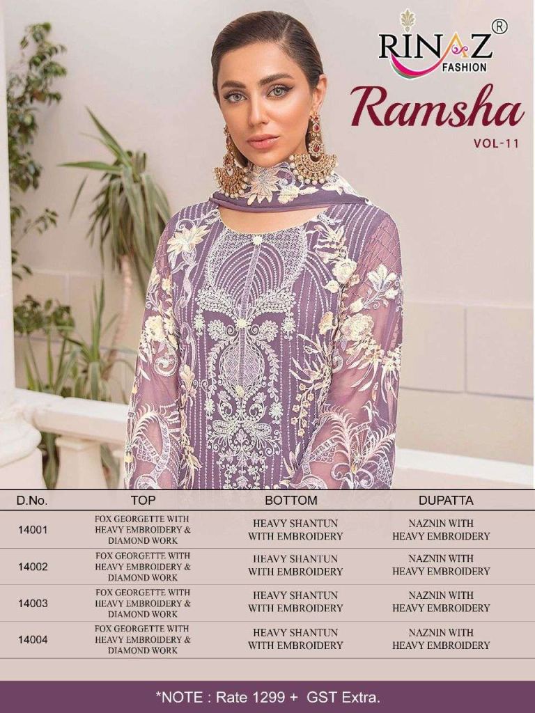 Rinaz Ramsha Vol-11 Fox Georgette With Heavy Work Pakistani Suits Catalog