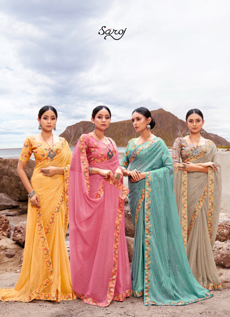 Saroj Sparkle Look Festive Wear Georgette Wear Wholesale Saree Catalog