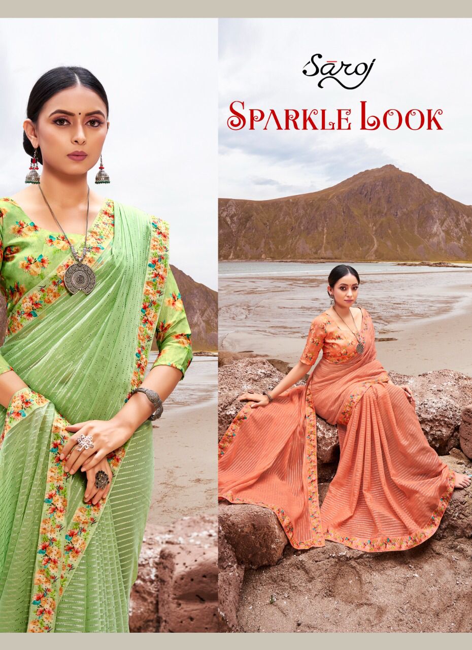 Saroj Sparkle Look Festive Wear Georgette Wear Wholesale Saree Catalog