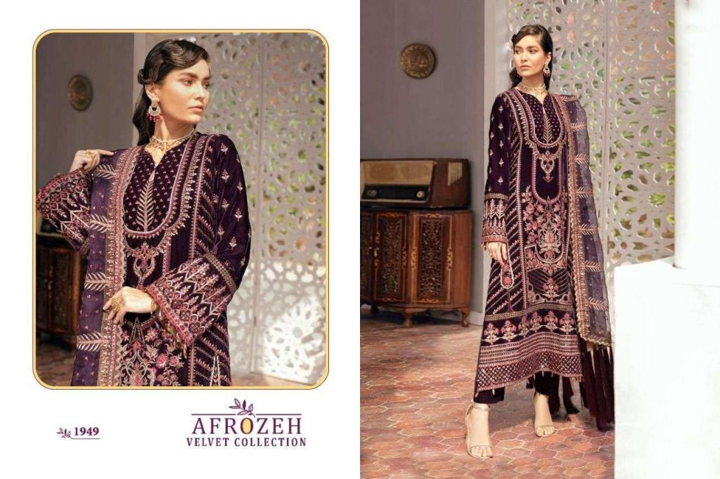 Shree Afrozeh Velvet Collection Velvet With Exclusive Embroidery Low Rate Pakistani Suits Catalog