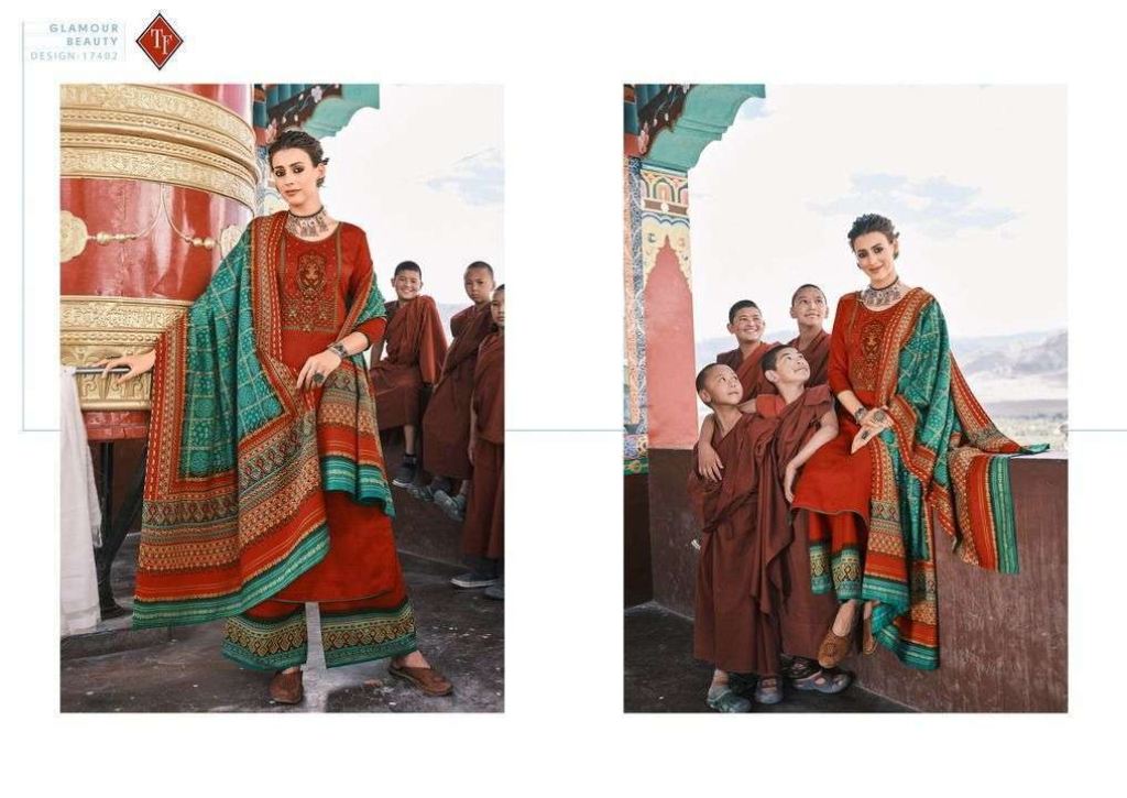 Tanishk Leh Pashmina Print With Embroidery Work Dress Material Catalog