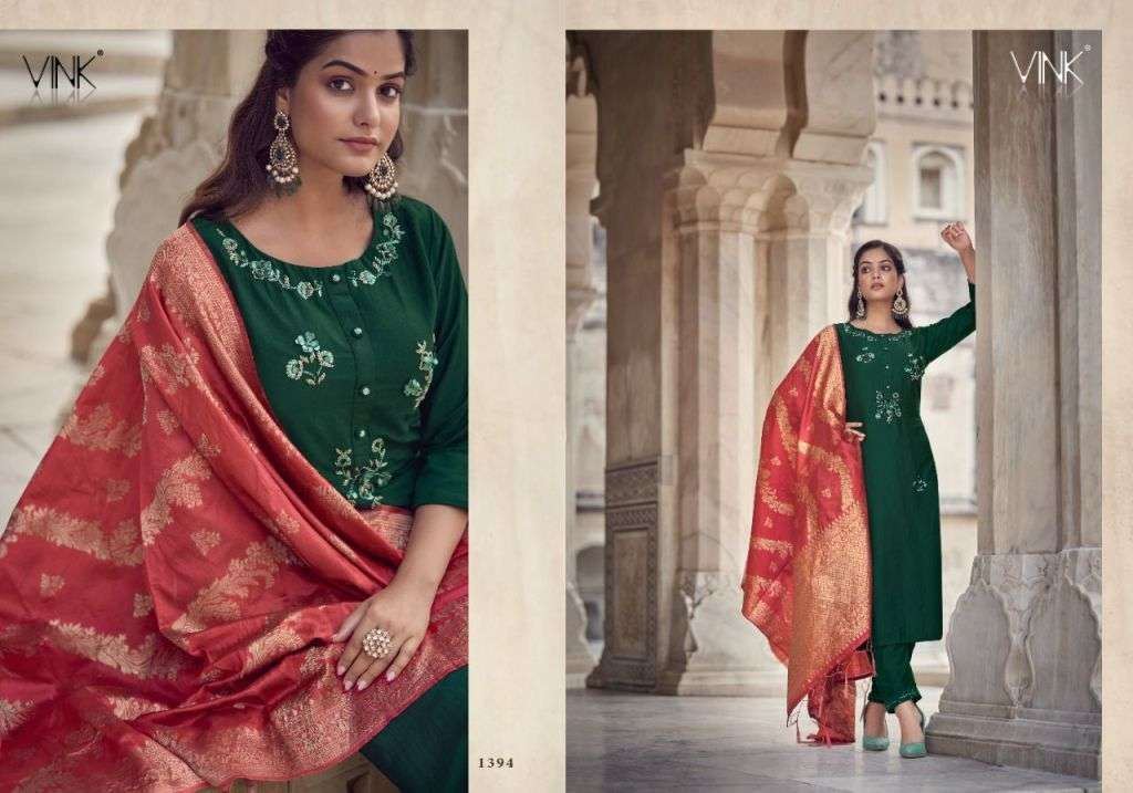 Vink Regal Silk With Hand Work Kurti With Pant Dupatta Catalog