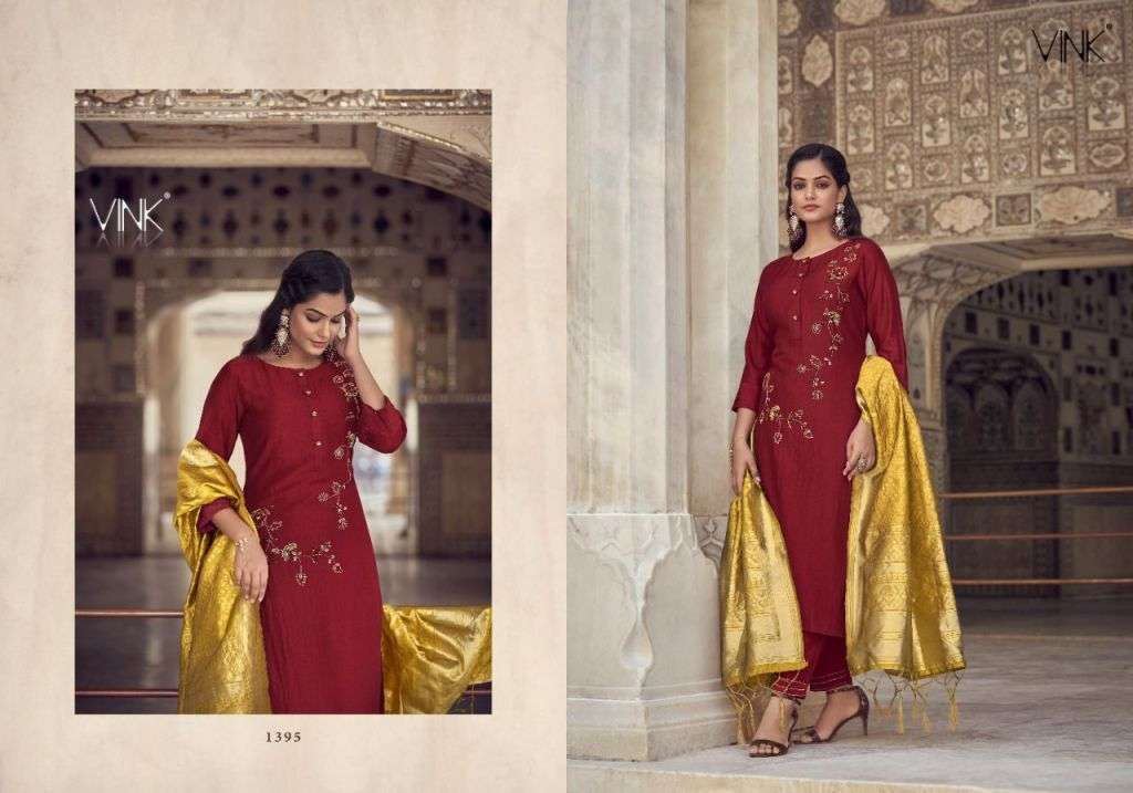 Vink Regal Silk With Hand Work Kurti With Pant Dupatta Catalog