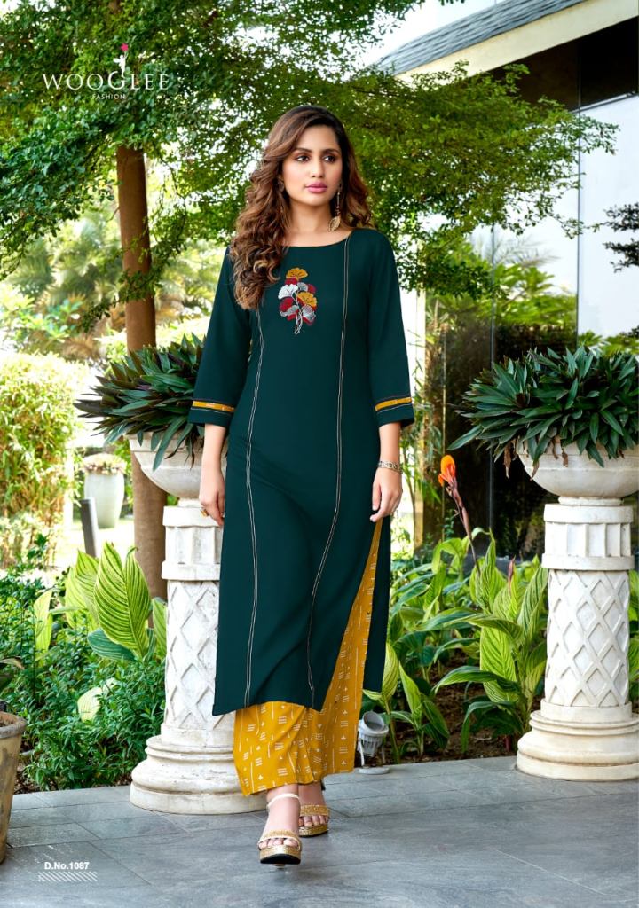 Wooglee Celebration Vol 13 Handwork And Embroidery Work Kurti With Plazo Catalog Readymade