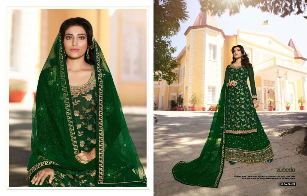 Zubeda Nazm Hitlist Pure Dola Jacquard With Gota Jari Work Salwar Suits Catalog