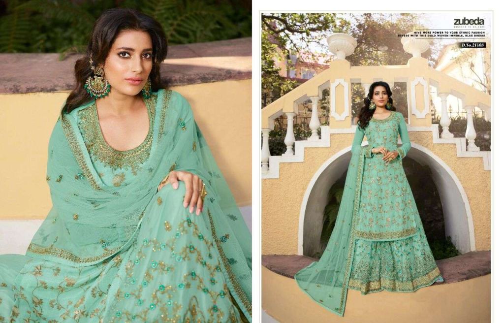 Zubeda Nazm Hitlist Pure Dola Jacquard With Gota Jari Work Salwar Suits Catalog
