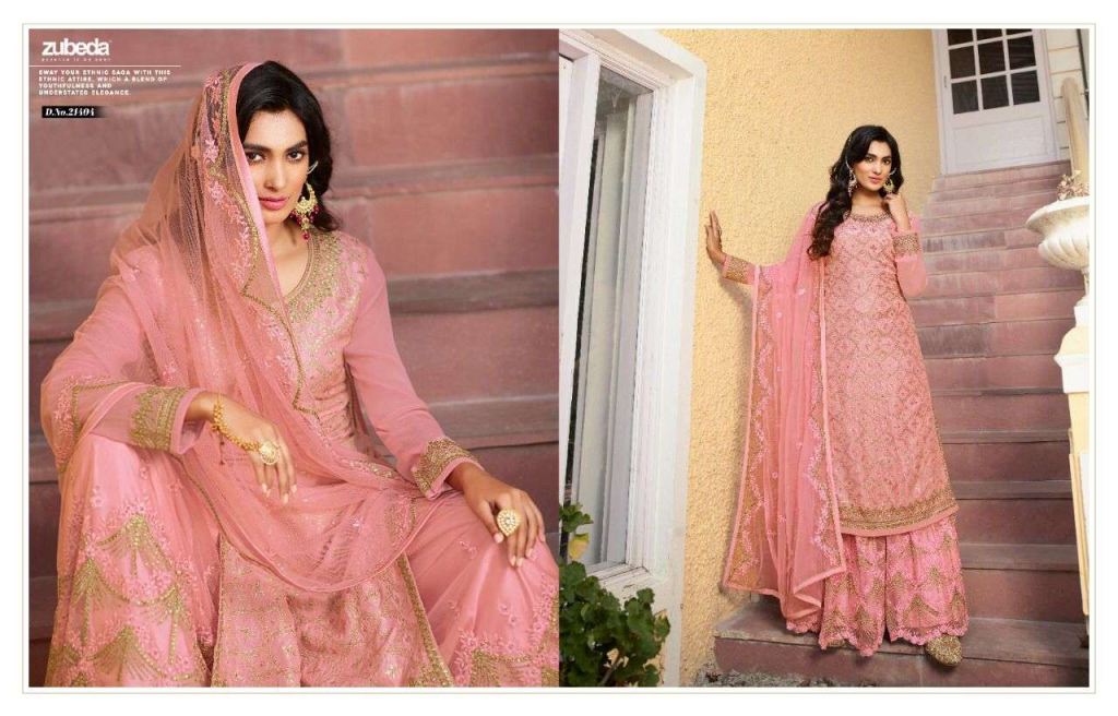 Zubeda Nazm Hitlist Pure Dola Jacquard With Gota Jari Work Salwar Suits Catalog