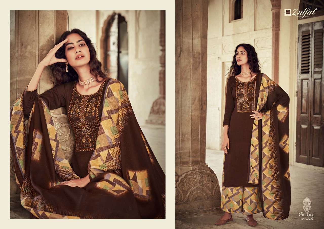 Zulfat Sohni Pure Pashmina Print Dress Material