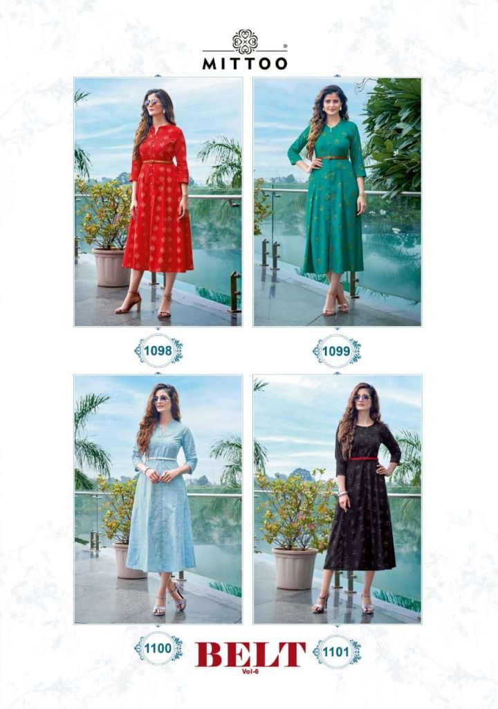 Mittoo Fashion Belt Vol 6 Rayon Print Wholesale Kurtis Catalog