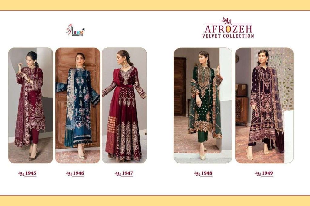 Shree Afrozeh Velvet Collection Velvet With Exclusive Embroidery Low Rate Pakistani Suits Catalog