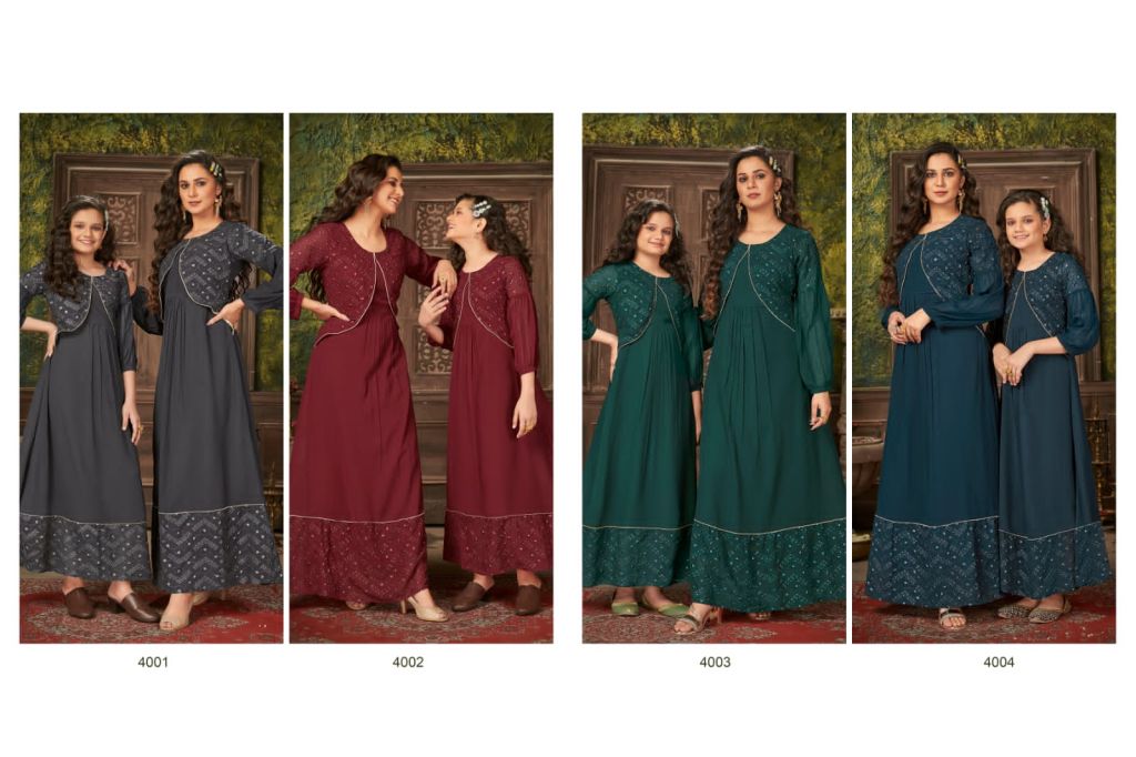 Banwery Me & Mom Vol 4 Mother-daughter Combo Embroidery With Sequence Long Gown Wholesale Kurtis