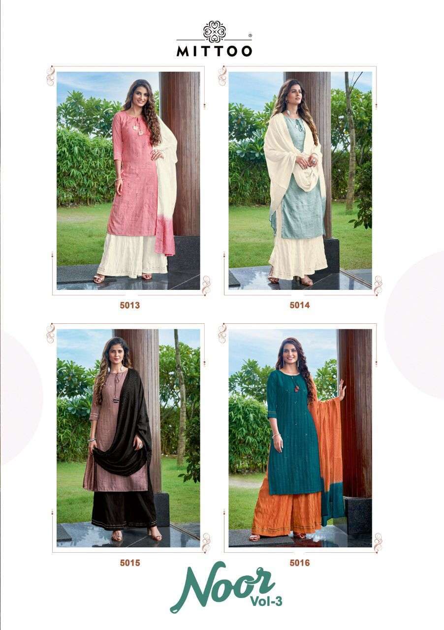 Mittoo Noor Vol 3 Viscose Weaving With Work Kurtis With Bottom Dupatta Catalog