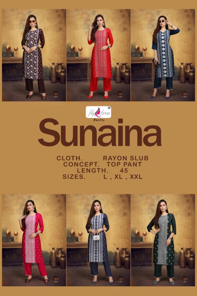 Fly Free Sunaina Fancy Regular Wear Designer Kurtis With Bottom Catalog