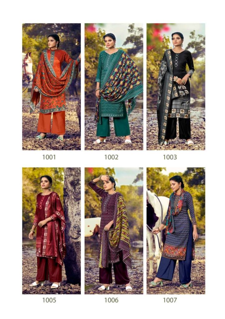 Kesariya Saaira Pashmina Dress Material Catalog