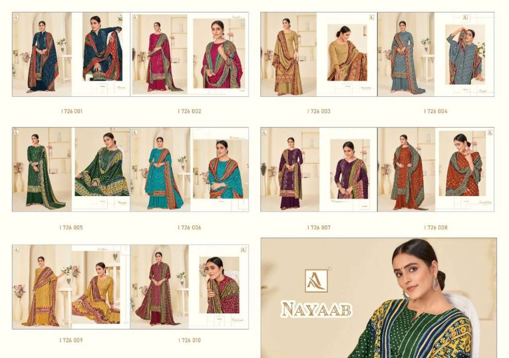Alok Nayaab Pure Wool Pashmina Digital Style Print Dress Material Catalog