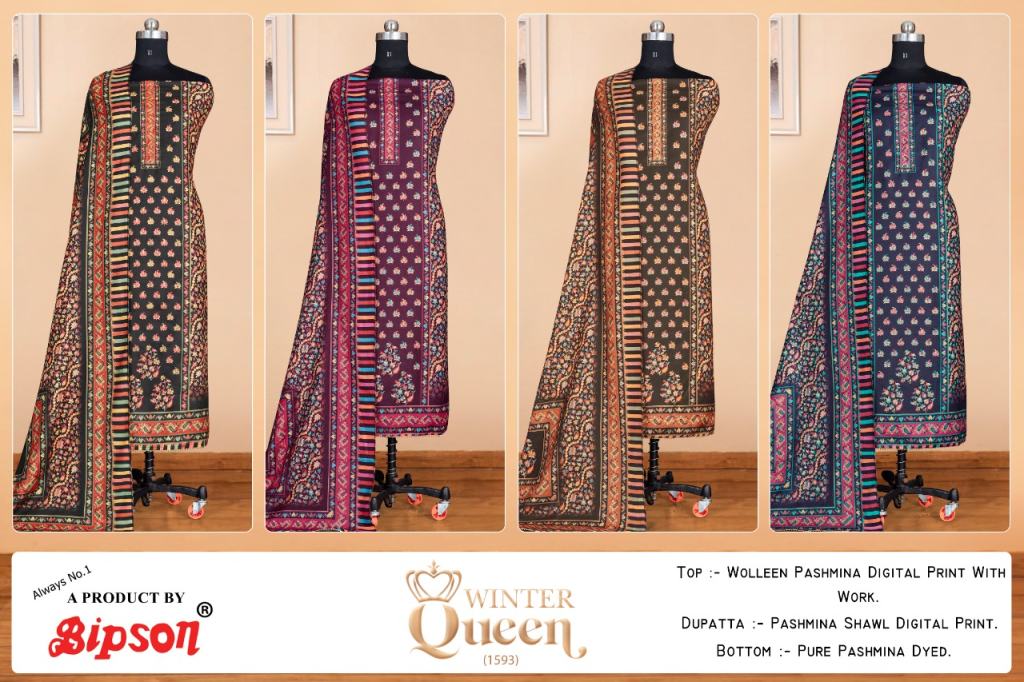 Bipson Winter Queen Dn.1593 Pashmina Dress Material Catalog