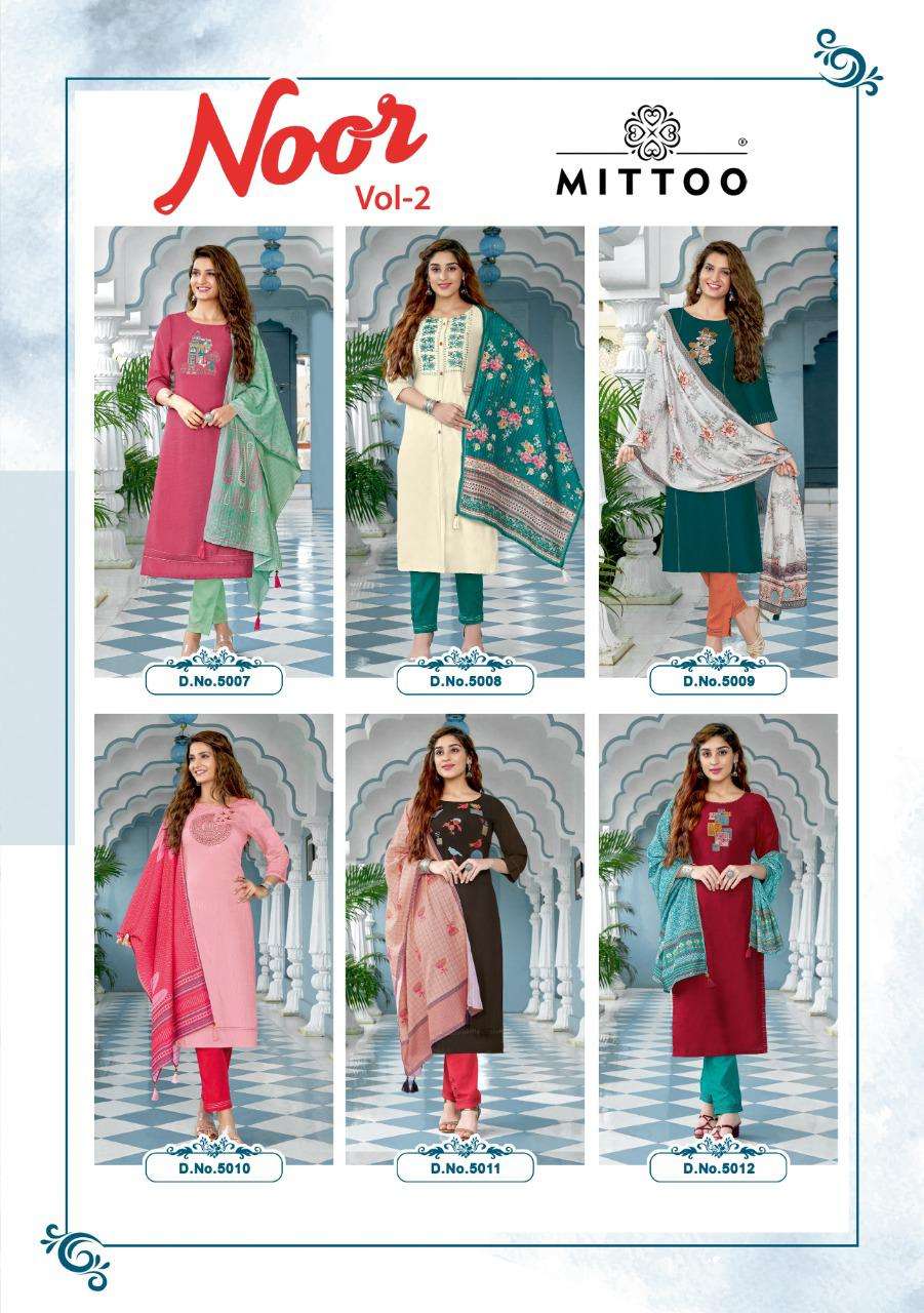 Mittoo Fashion Noor Vol 2 Nylon Viscose Silk Top With Bottom And Dupatta Wholesale Catalog
