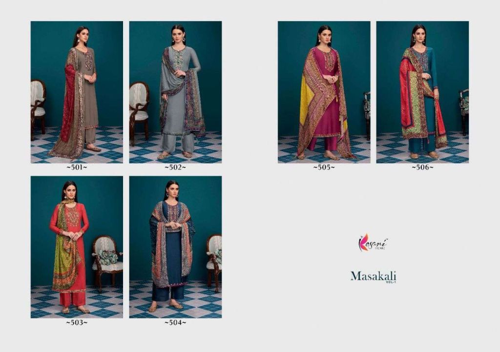 Kesari Trendz Masakali Viscose Muslin With Embroidery Work Dress Material Catalog