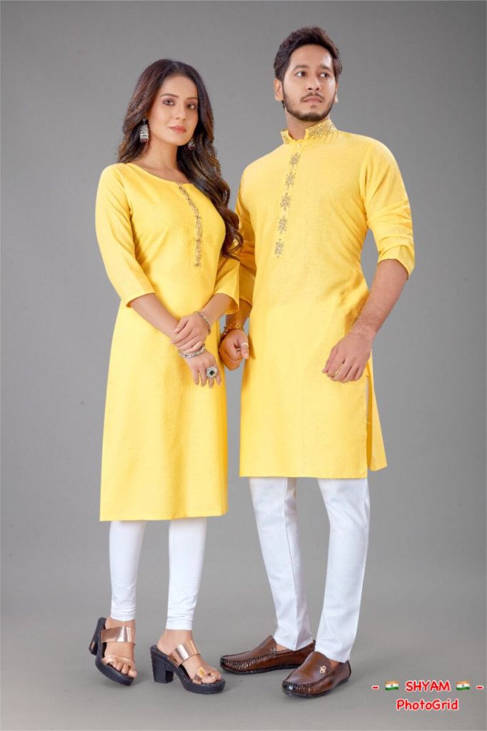 Yellow Kurta With Kurti Best Couple Trendy Stylish Combo Wholesale Collection