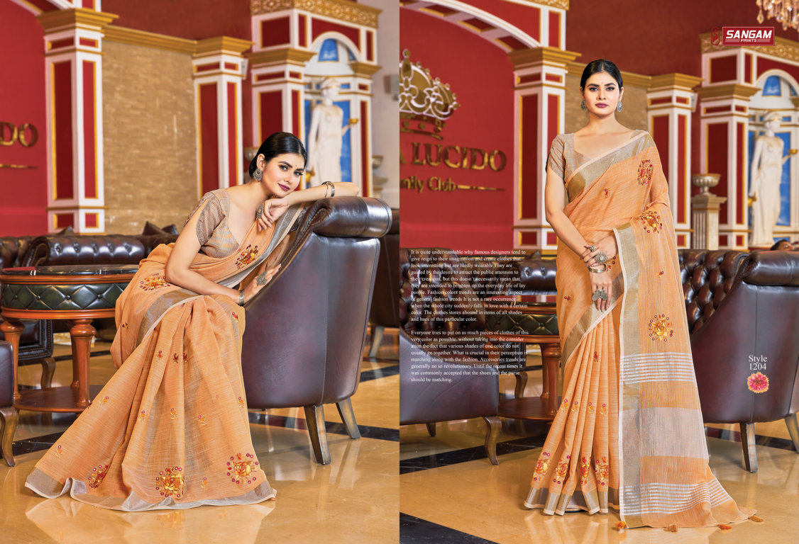 Sangam Presents Saranya Linen Embroidery Mirror Work Sarees