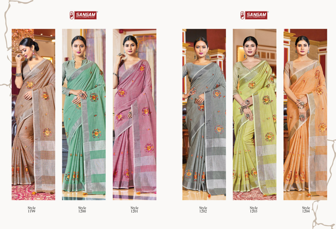 Sangam Presents Saranya Linen Embroidery Mirror Work Sarees