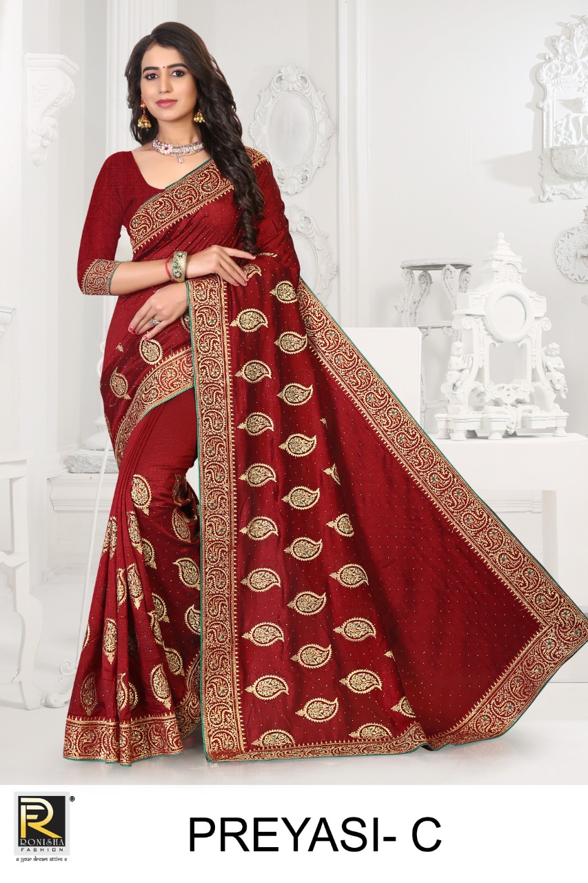 Ranjna Preyasi Embroidery Warked Siroski Diamond Traditional Wear Saree Collction Wholesale Price