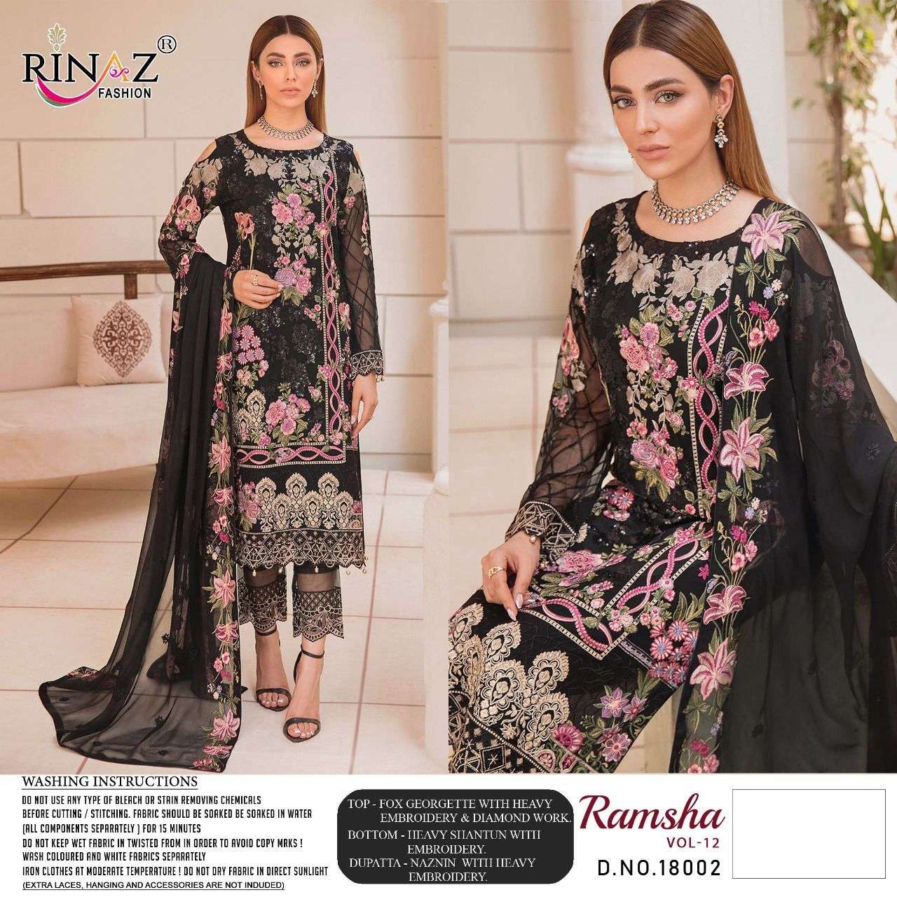 Rinaz Ramsha Vol  12 Designer Georgette Embroidery Pakistani Suit Catalog