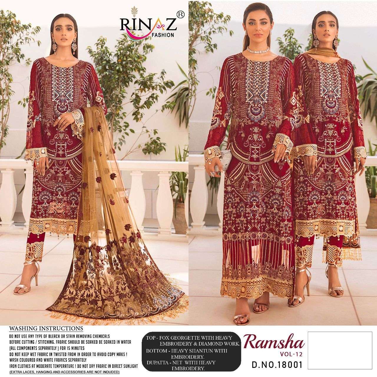 Rinaz Ramsha Vol  12 Designer Georgette Embroidery Pakistani Suit Catalog
