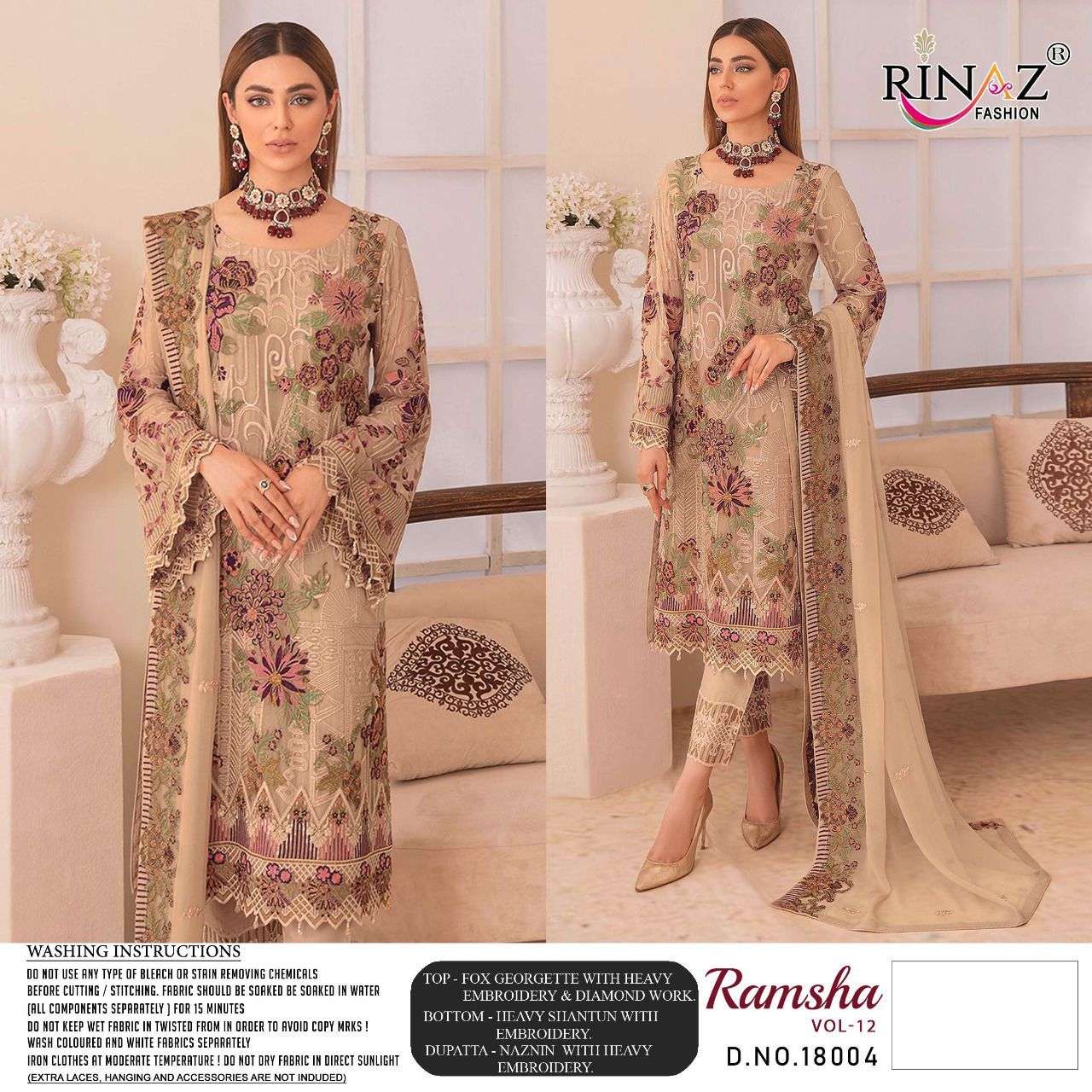 Rinaz Ramsha Vol  12 Designer Georgette Embroidery Pakistani Suit Catalog